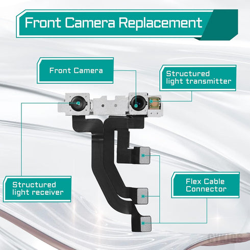 for iPhone X Front Camera Replacement OEM for iPhone 10 New Face Front 7MP Camera Part Flex Cable Connector Facing Lens Module Light Receiver Tran...