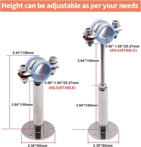 AKIHISA 1 Inch Wall Mount Ceiling Mount Pipe Support Ring Hanger,2 Pcs Adjustable Stainless Steel Pipe Bracket Clamp Range 25-27mm(100+100mm)...