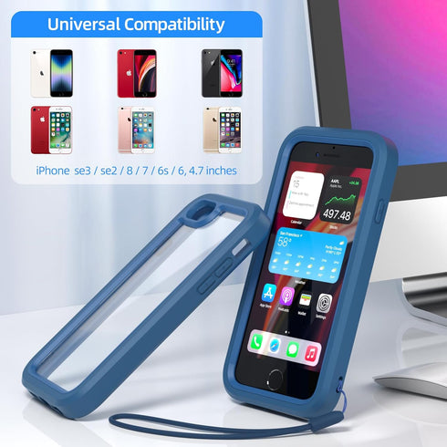 WXR for iphone SE case 2022/2020,iphone 8/7/6S/6 case,Soft Silicone Bumper & Crystal Clear Hard PC Back and Inner,3in1 Heavy Dropproof Case for iP...