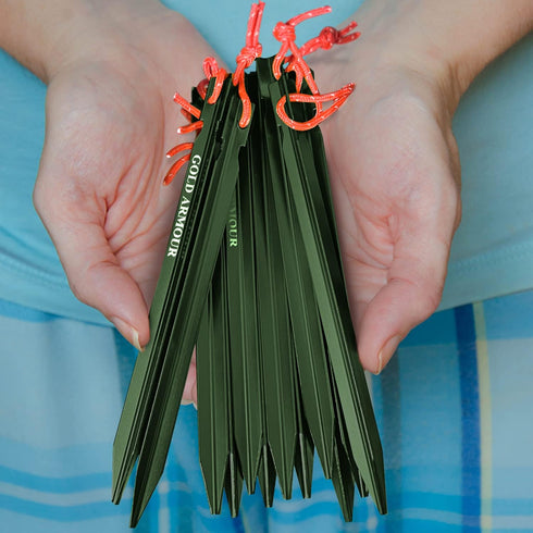 Gold Armour Tent Stakes - 12 Pack Heavy Duty, Lightweight, Camping Stakes Pegs for Outdoor Tent and Tarp, Essential Camping Gear Equipment Accesso...