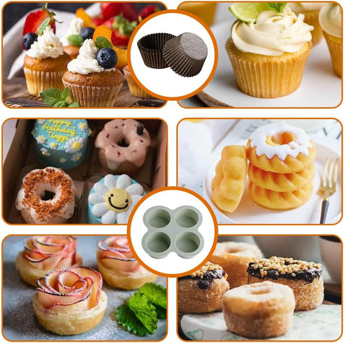 2 Pcs Air Fryer Accessories, Silicone Muffin Pans for Baking? Non-Stick Food-Grade Air Fryer Liners with 16 Disposable Paper Coated Baking Cups...