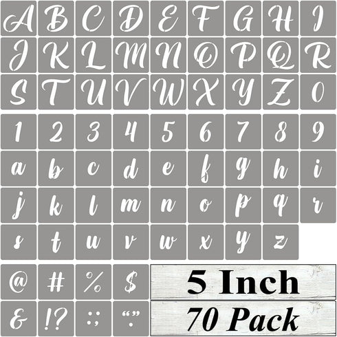 5 Inch Alphabet Letter Stencils for Painting - 70 Pack Letter and Number Stencil Templates with Signs for Painting on Wood, Reusable Alphabet Lett...