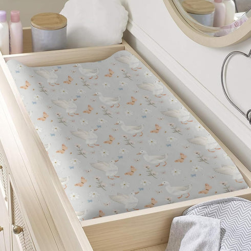 Ducks Birds Changing Pad Cover, Ducks Butterflies Flowers Print Baby Diaper Changing Table Pad Cover, Unisex Ducks Flowers Floral Pattern Diaper C...