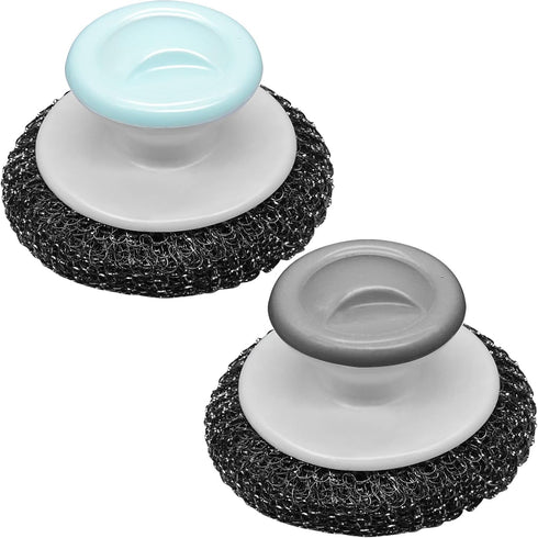 2Pcs Stainless Steel Wool Scrubber with Handle, Heavy Duty Pot Scrubbers Dish Scrubber Cleaning Brush Wash for Dish, Stainless Steel Scrubbing Bru...