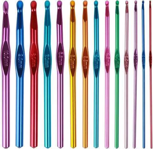 GIRLOOKA 14PCS Aluminum Crochet Hooks Set Multicolor Aluminum Handle Knitting Needles Craft Yarn 2-10mm......