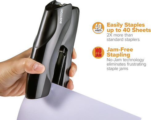 Bostitch Office Heavy Duty Stapler, 40 Sheet Capacity, No Jam, Full Strip, For Classroom, Office or Desk, Black...