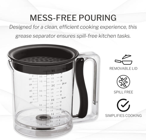 Amco 32oz Grease Separator with Bottom Release - Innovative Design for Mess-Free Pouring, Incremental Measurement Markings for Accuracy - Dishwash...