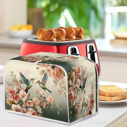 Hummingbird Floral Print 2 Slice Toaster Covers Dust Protection Bread Maker Covers Toaster Oven Cloth Cover Kitchen Accessories Washable Appliance...
