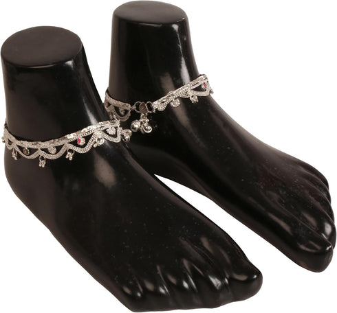 Touchstone NEW Indian Bollywood Traditional Handcrafted Jaipur Floral Meenakari Enamel Sweet Sound Designer Jewelry Payal Paazeb Anklets in Silver...