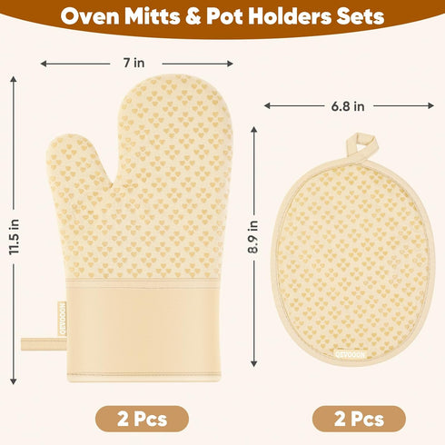 Oven Mitts and Pot Holders 4 Sets, Heat Resistant 500 ? Oven Mitt and Pot Holder, Oven Glove&Potholders with Non-Slip Silicone Surface,Kitchen Ess...