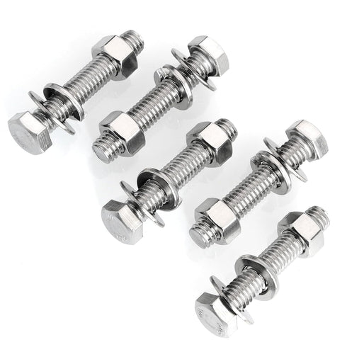 (6 Sets) 3/8-16x2" Hex Head Stainless Steel Bolts and Nuts with Flat & Lock Washers, 304 Stainless Steel 18-8, Fully Threaded, 3/8 Bolts, Hex Bolt...