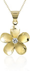 Honolulu Jewelry Company 14K Yellow Gold Plated Sterling Silver CZ Plumeria Flower Nature Pendant Necklace with 18" Box Chain...