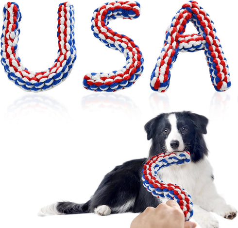 Vehomy 4th of July Dog Toys U S A Shape Dog Chewing Toys Dog Cotton Rope Toys Puppy Independence Day Interactive Toy Patriotic Dog Toys for Small ...