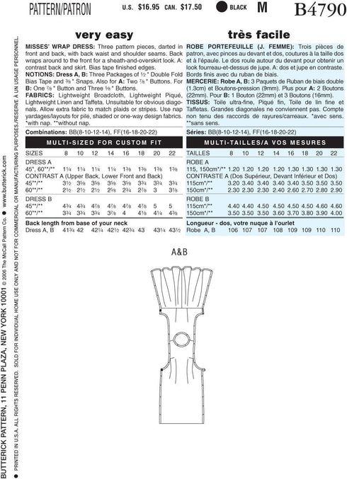 BUTTERICK PATTERNS B4790 Misses' Wrap Dress, Size FF (16-18-20-22),Blue...