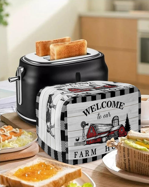 Welcome to Our Farm House Toaster Cover 4 Slice, Large Kitchen Appliance Covers, Black and White Checkered Toaster Oven Cover with Loop, Bread Mac...