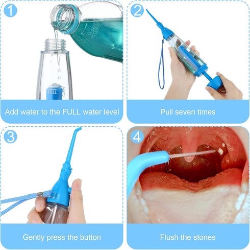 Nuanchu Tonsil Stone Remover Set, 1 Manual Pump Type Low Pressure Irrigator Oral, 1 Tonsil Stone Remover with LED Light, 1 Stainless Steel Removal...