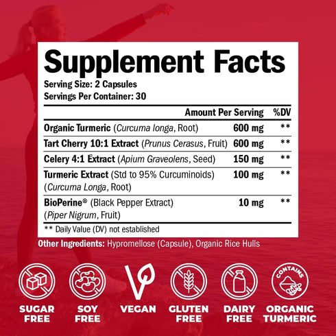 Turmeric Curcumin & Tart Cherry Extract Capsules with Black Pepper & Organic Tumeric. Tart Cherry Capsules Aid Uric Acid Balance, Joint Health, Mu...