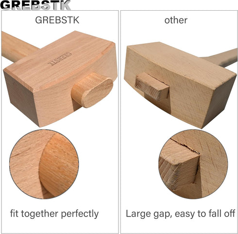 GREBSTK Wooden Mallet Manual Ice Hammer Mallet Beech Solid Carpenter Woodworking Mallet 12"...