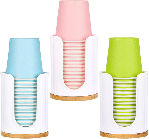 3 Pack Bathroom Cup Dispenser Countertop Storage White Mouthwash Cups Holder, Plastic Small Disposable Paper Cup Holders for Bathroom Sink Counter...