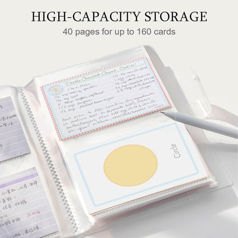 BetterJonny 3x5 Index Card Organizer, Index Cards Clear Plastic Holder Organizer Pouches Book Recipe Card Holder Flash Cards Holder, 40 Page Hold ...