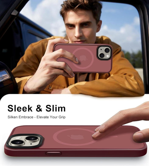 for iPhone 15 Plus Case 6.7” - Matte Maroon for iPhone 15 Plus Phone Cases, Strong Magnetic Compatible with MagSafe, Military Grade Drop Protectio...