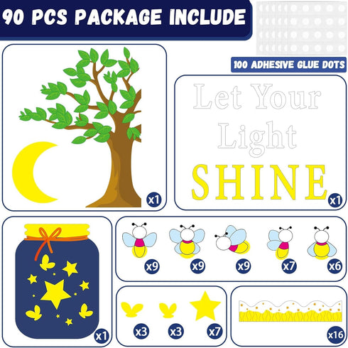 90pcs Firefly Bulletin Board Classroom Decorations Set Glowworm Tree DIY Craft Cutouts for Posting Photo Let Your Light Shine Cutout for School Cl...