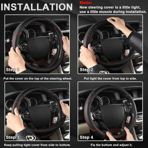 GIANT PANDA Steering Wheel Cover for Chevy Silverado - Car Steering Wheel Cover for Chevrolet Colorado Tahoe -Black+Red Trim...