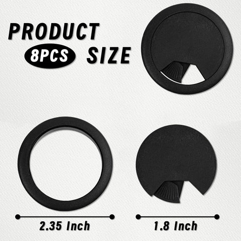 8 pcs 2 Inch 50 mm Plastic Desk Cord Cable Hole Wire Organizer Black Desk Grommet Adjustable Cord Cover (Black)...