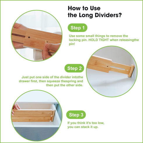 ANTOWIN Bamboo Drawer Dividers Organizers, Drawer Separators Splitter,17-22 inches Long Adjustable Spring-loaded Organizer for Large Utensil, Clot...