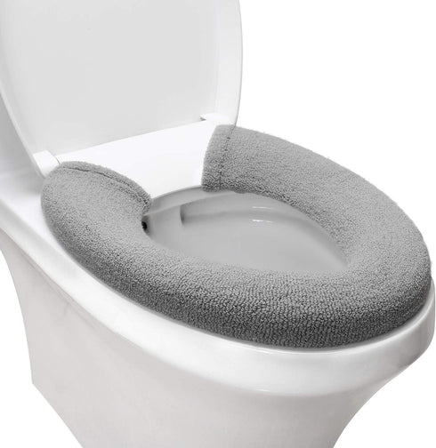 Toilet Seat Cover,Bathroom Soft Thicker Warmer with Snaps Fixed Stretchable Washable Fiber Cloth Toilet Seat Covers Pads Easy Installation& Cleani...
