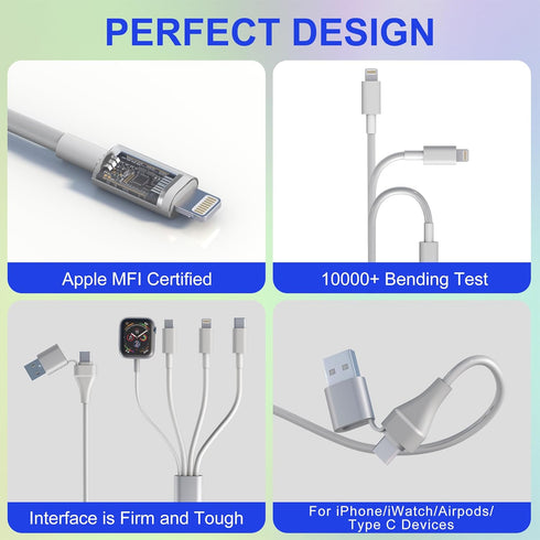 Travel 4-in-2 Watch & Phone Charger, iWatch Charger Fast Charging Cable Compatible with Apple Watch, iPhone, Galaxy, Pixel, Android, Watch, Pods &...