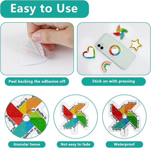 48 Pcs Breath Calm Anxiety Sensory Stickers Reusable Textured Tactile Rough Calming Stickers Adhesive Sensory Strips for School Office Classroom D...