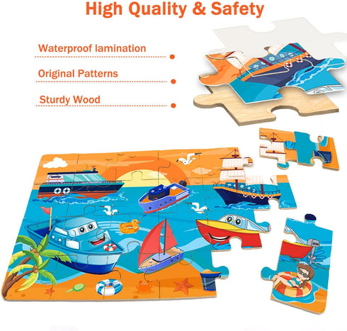 Puzzles for Kids Ages 4-6,24 Pieces Wooden Puzzles for Toddlers Ages 3-5 4-8 3 4 5 6 3-4 Year Olds.4 Pack Car Puzzle Set Children Jigsaw Puzzles f...