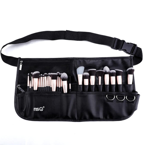 MSQ Makeup Brush Bag with Belt Cosmetic Brush Pouch Holder Organizer Multi Pocket Apron Pack with Adjustable Artist Belt Strap Large Capacity Grea...