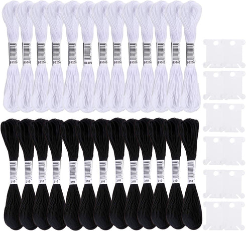 Embroidery Floss,13 Skeins White & 13 Skeins Black Embroidery Threads for Cross Stitch,Friendship Bracelets String,and DIY Art Craft,with 10 PCS F...