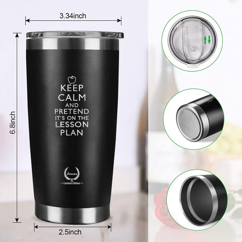 KEEP CALM 20 oz Wine Tumbler - Black, Unique Teacher & Birthday Gifts for Her & Him...