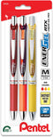 EnerGel RTX Retractable Liquid Gel Pen, Happiness Hue, 0.7mm, Red, Orange and Yellow ink, Pack of 3 Pens (BL77HAPBP3M)...