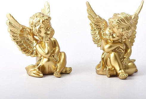 lemonadeus Gold Angels Resin Cherubs Statue Figurine Indoor Outdoor Home Garden Decoration Adorable Angel Sculpture Cute Angel Collection Wings An...