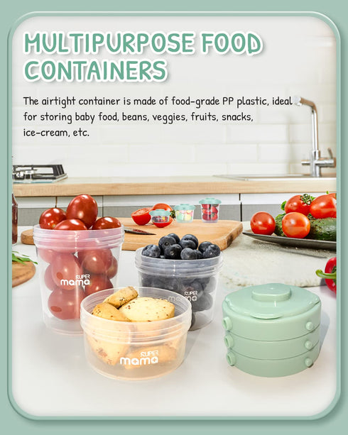 SUPERMAMA Plastic Baby Food Containers 12 Set(2/4/7oz),Stackable Baby Food Storage Containers with Lids, Baby Food Snack Jars,Freezer Safe,Easy to...