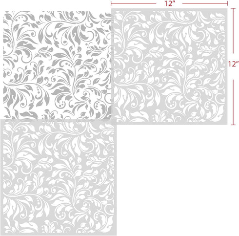 GSS Designs Flourish Leaf Stencils for Painting on Wood Canvas Paper Fabric Floor Wall Tile Fancy Flourish Background 12x12Inch Reusable DIY Art C...