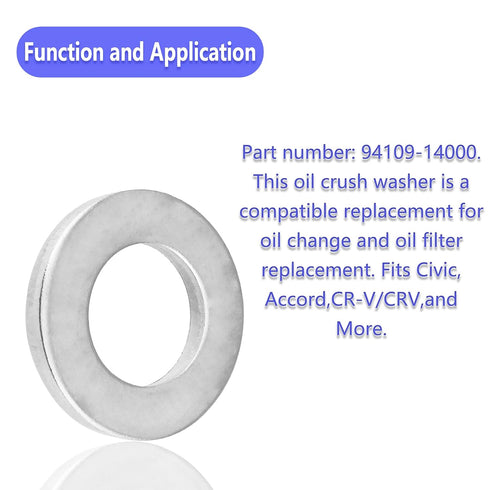 Aluminum Engine Oil Crush Washers Drain Plug Gaskets Compatible with Civic, Accord, CR-V/CRV, and More — Part Number 94109-14000?20pcs?...