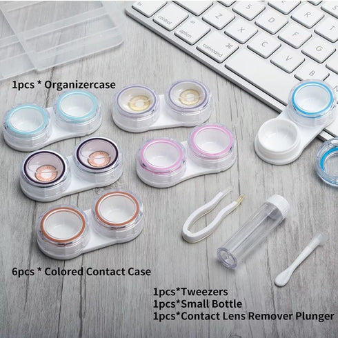 6 Pack Clear Contact Lens Case, Portable Contact Lenses Cases with Tweezers Remover Tool Solution Bottle Contacts Soak Storage Container Kit for T...