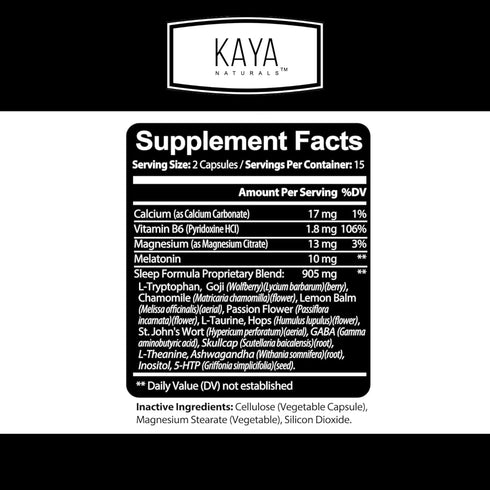 Kaya Naturals - Sleep Support Formula with Melatonin - Aid Support Vitamin Supplement - Sleep Stress and Mood Support - L-Tryptophan, Passion Flow...