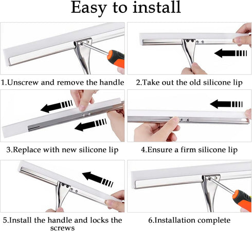 4Pcs Replacement Squeegee Rubber, 10.23'' Window Cleaning Scrubber Wiper Replacement Rubber for Glass, Shower Doors Universal Flexible Squeegee Bl...