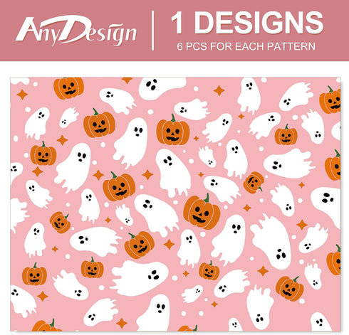 AnyDesign 6 Sheet Pink Halloween Wrapping Paper Cute Ghost Pumpkin Gift Wrap Paper Bulk Folded Flat Art Craft Paper for Halloween Birthday Party D...