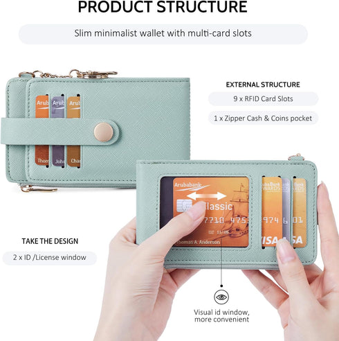 POIUGOYA Slim Wallet for Women,RFID Blocking Bifold Credit Card Holder with Zipper Coin Pocket,ID Window,Keychain...