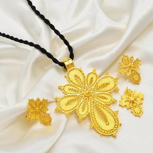 Ethiopian Jewelry for Women Set Ethiopian Eritrean Jewelry Set for Women Ethiopian Cross Jewelry Sets Necklace Earrings Ring African Eritrean Wedd...