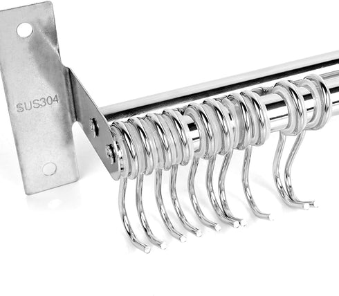 ASkinds Utensil Hanging Rack Stainless Steel Rail Hanger Rod Wall Mounted Pot Pan Lid Holder Cookware Storage Organizer with Sliding Hooks for Kit...