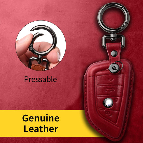 Tukellen for BMW Genuine Leather Key Fob Cover with Keychain Shell for 230i 330i 430i 440i 530e 530i 540i 740i 745e 750i M2 M235i M240i M3 M340i M...