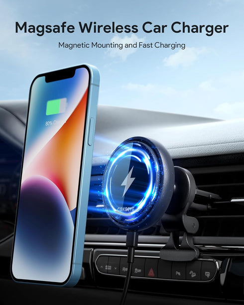 for Magsafe Car Mount Charger 15W Magnetic Wireless Car Charger COKOEYE with Air Vent Mount Compatible with iPhone 15/15 Pro/15 Plus/15 Pro Max/14...